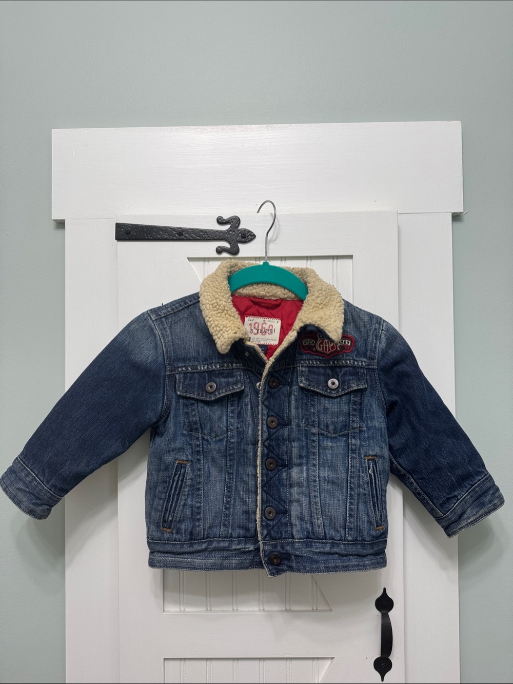 GAP Motorcycle Denim Jacket with Sherpa Collar